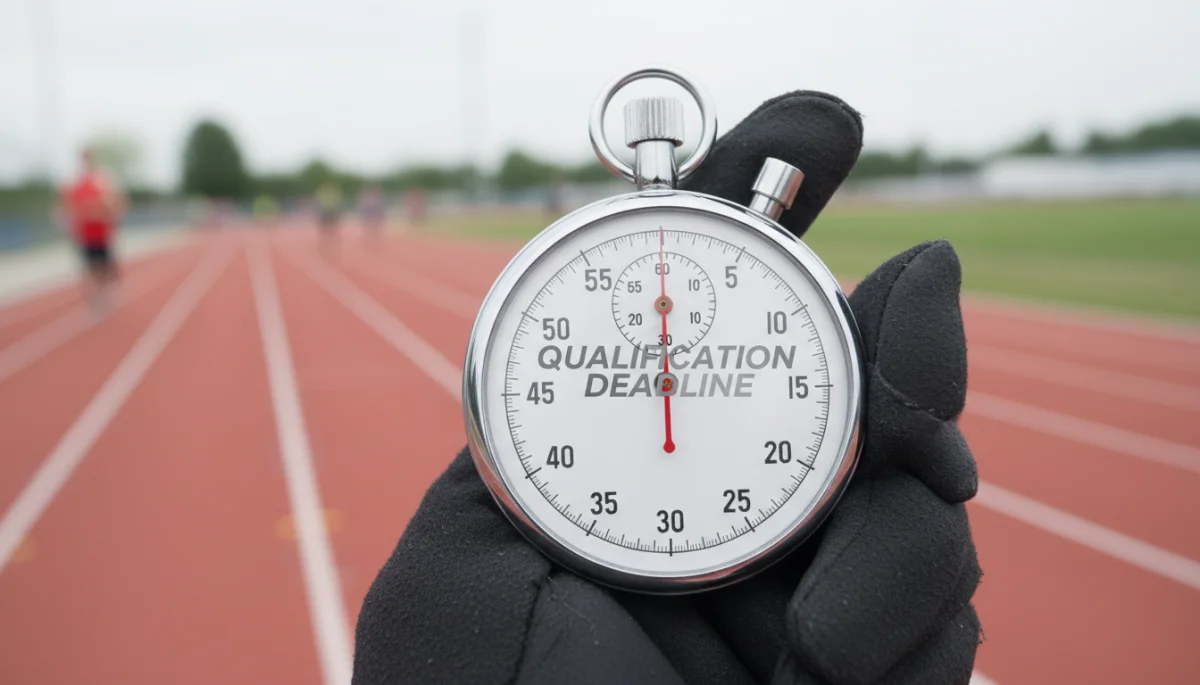 Stopwatch on a track, representing critical qualification deadlines for athletes.
