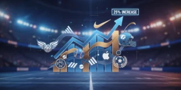 Dynamic graphic illustrating the 25% revenue increase in sports leagues due to new sponsor deals by 2026.