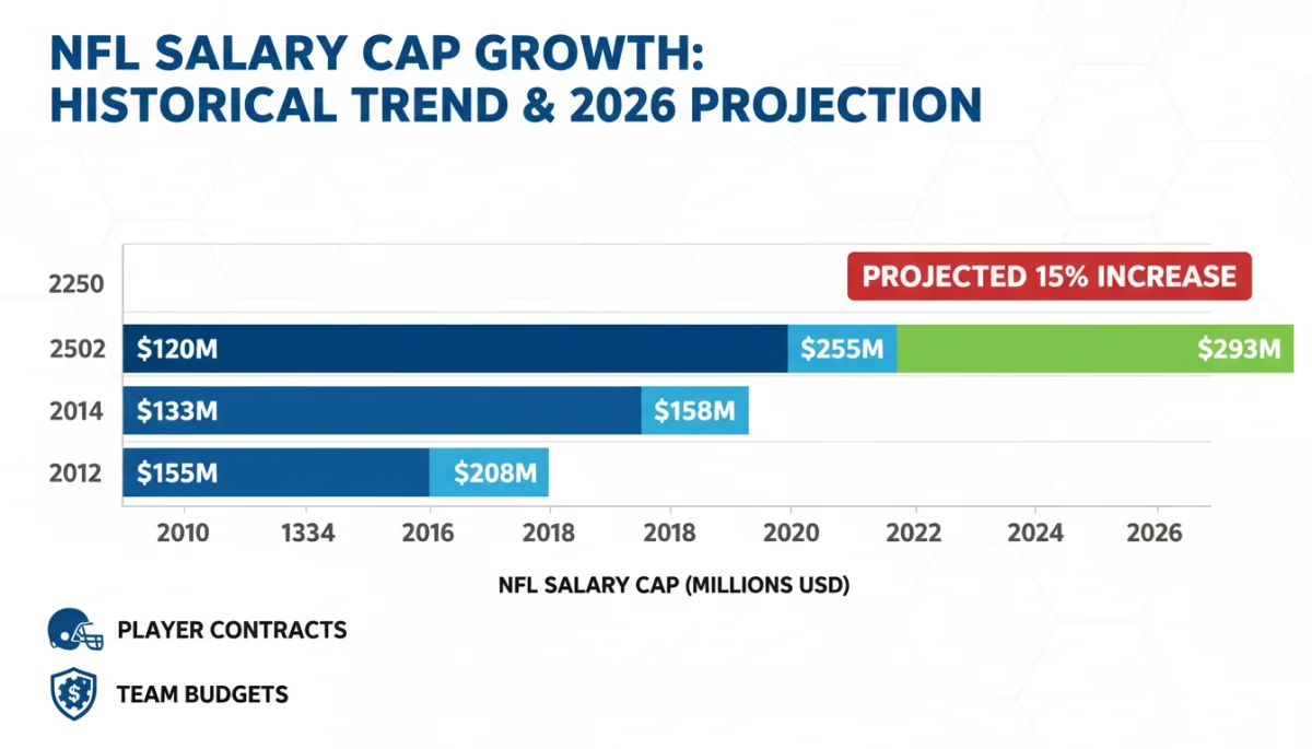 Historical NFL salary cap growth with 2026 projection