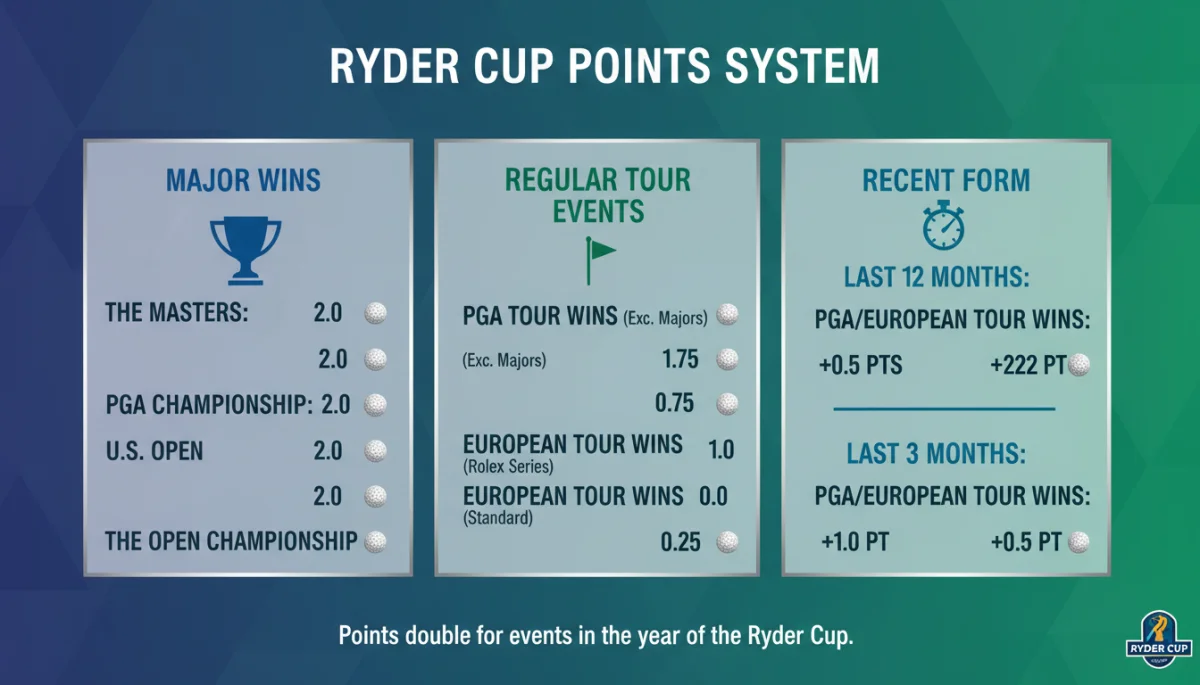 Infographic detailing Ryder Cup points system and qualification criteria