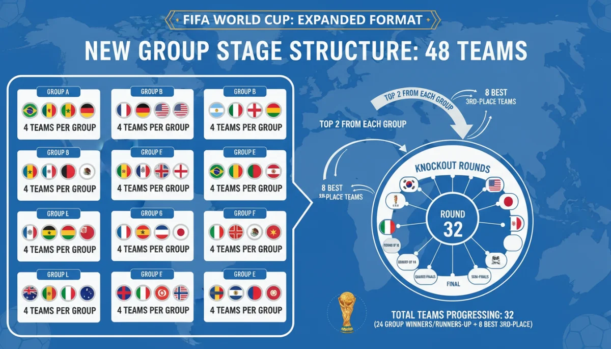Infographic showing 2026 World Cup 48-team group stage structure