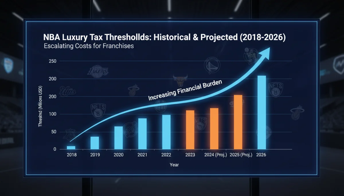 Historical and projected NBA luxury tax thresholds comparison
