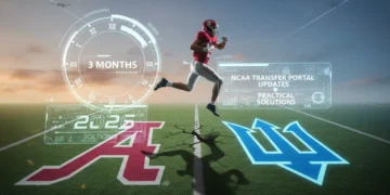 College athlete transitioning between universities, symbolizing NCAA transfer portal's 3-month window impact on 2026 recruitment.