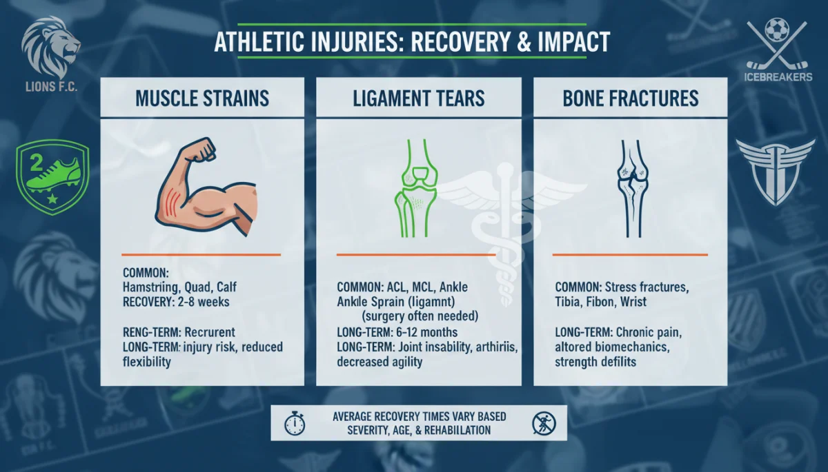 Infographic detailing common football injuries, recovery times, and long-term impact on player performance.